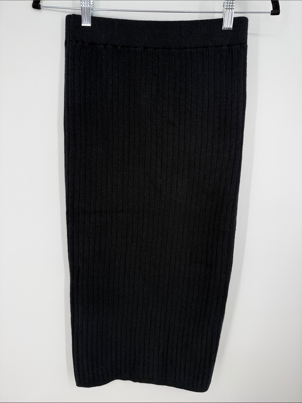 ABLE Black Ribbed Sweater Pencil midi skirt  side slit size small